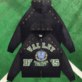 Vale Forever Collegiate Full-Zip Hoodie (Washed Black / Green & Blue Crest Motif)